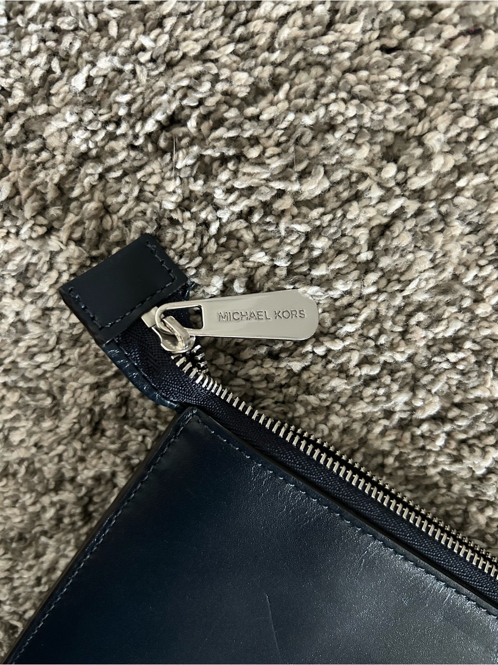Michael Kors Dark Blue Wristlet Clutch with Light Blue and Silver Floral Accents - Picture 3 of 5